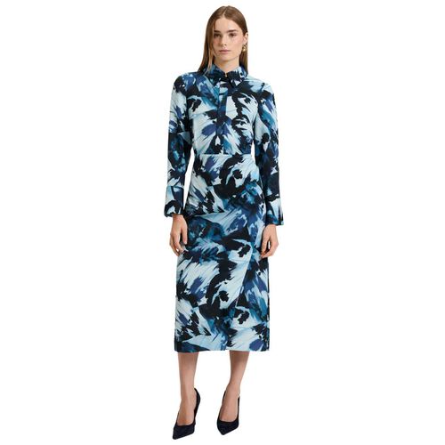 Veronika Maine Blue Papillion Satin Shirtdress